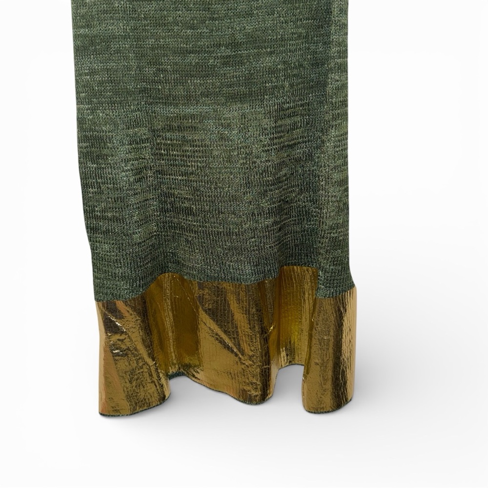 JW Anderson Green Metallic Knit Maxi Dress Gold Foil Coated Medium Designer NWT - Picture 11 of 13